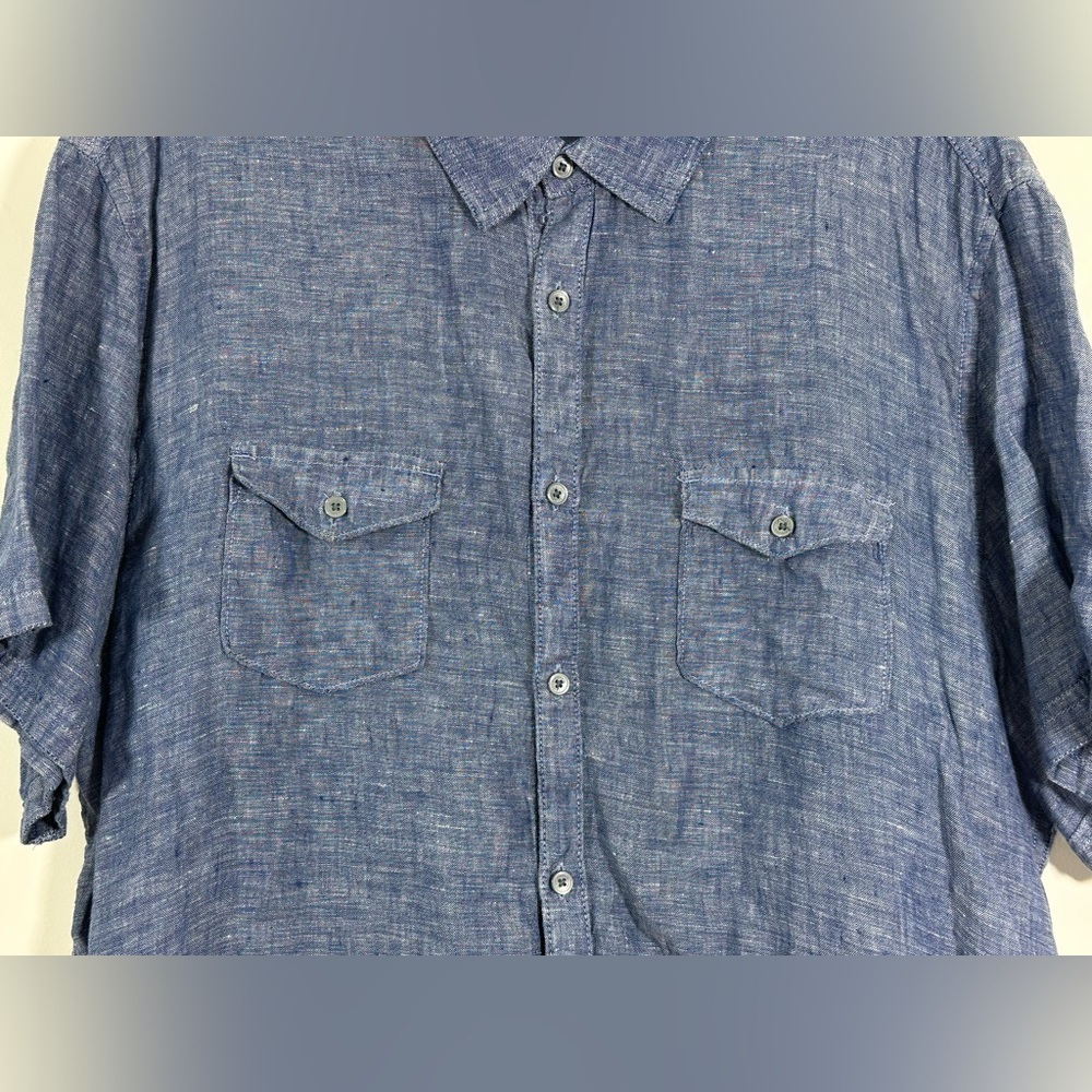 Calvin Klein Mens XXL 100% Linen Shirt Short Sleeve Button Up Blue Lightweight - Picture 4 of 11